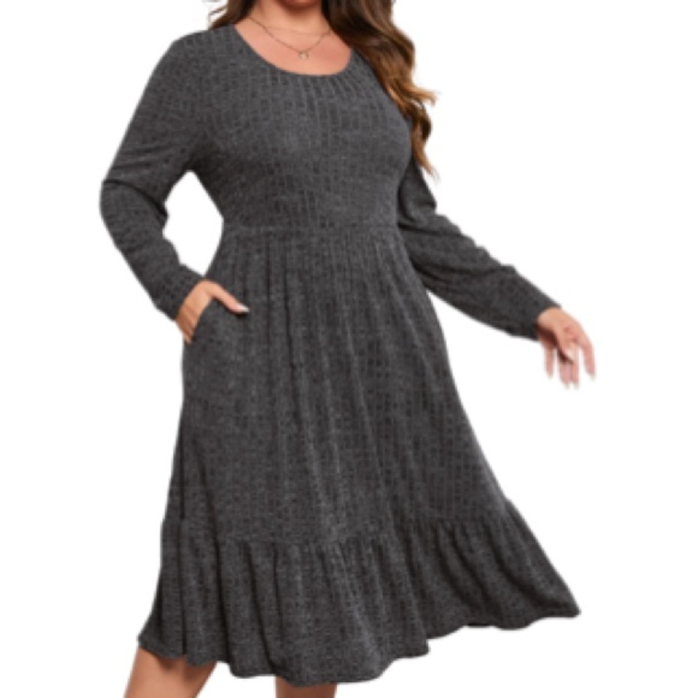 ShopWonder Ribbed Knit Sweater Stretchy Comfy Dress with Pocket Sz 3XL - Picture 3 of 6